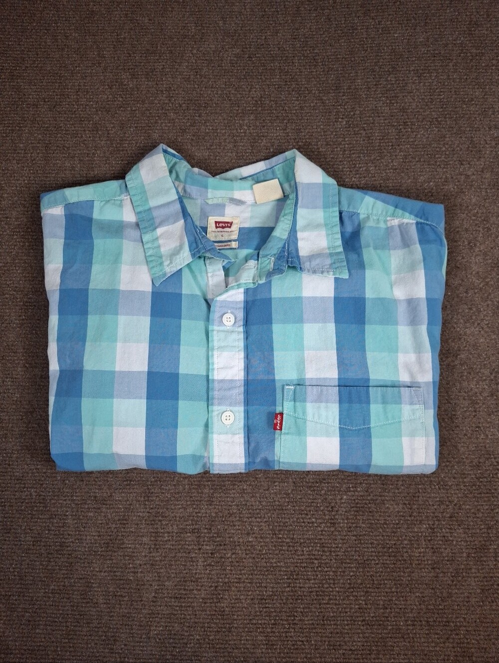 Levi's Standard Fit Short Sleeve Button Up Shirt Blue Plaid Size Large